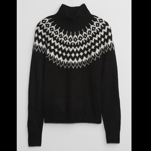 Gap Relaxed Forever Cozy Fair Isle Sweater Black White L - Picture 2 of 12
